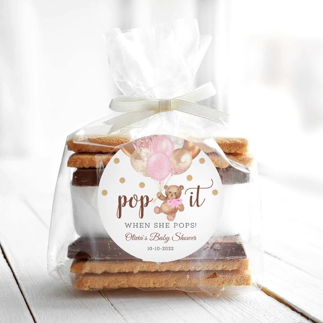 Teddy Bear Pop It Baby Dusche Gefallen Geschenk Runder Aufkleber (Von Creator hochgeladen)