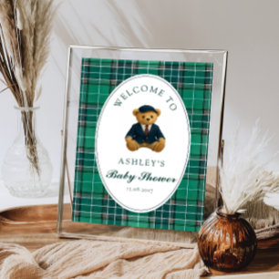 Teddy Bear Preppy Boy Baby Dusche Willkommen Poster