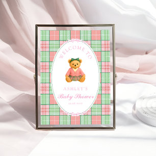 Teddy Bear Preppy Girl Baby Dusche Willkommen Poster