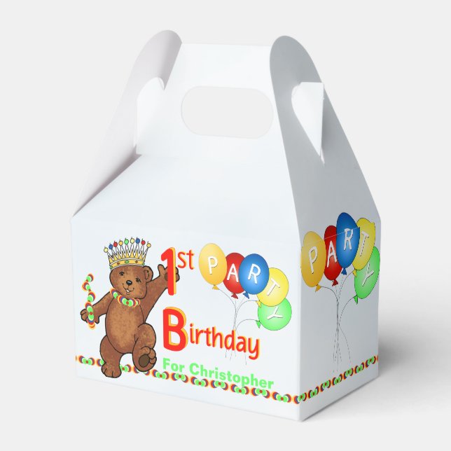 Teddy Bear Prince 1. Geburtstag Party Custom Geschenkschachtel (Vorderseite)