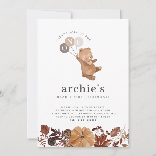 Teddy Bear Pumpkin - Einladung zum 1. Geburtstag F (Vorderseite)