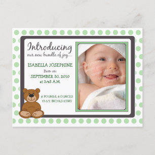 Teddy Bear Punkt Baby Birth Announcement (Minze) Ankündigungspostkarte