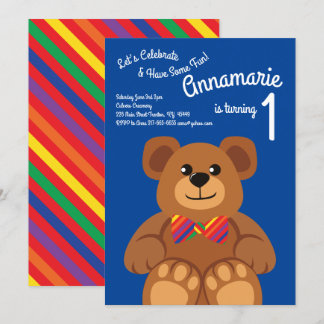 Teddy Bear Rainbow 1. Geburtstag Niedliche Einladu Einladung