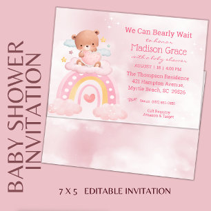 Teddy Bear Rainbow Girls Baby Shower Einladung