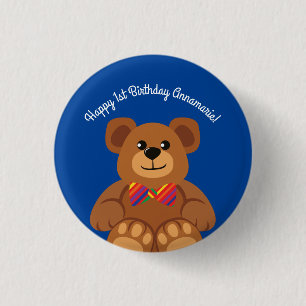 Teddy Bear Rainbow Niedlich 1. Geburtstag Party Button