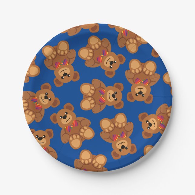 Teddy Bear Rainbow Niedlich 1. Geburtstag Party Pappteller (Vorderseite)