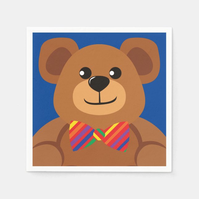 Teddy Bear Rainbow Niedlich 1. Geburtstag Party Serviette (Vorderseite)