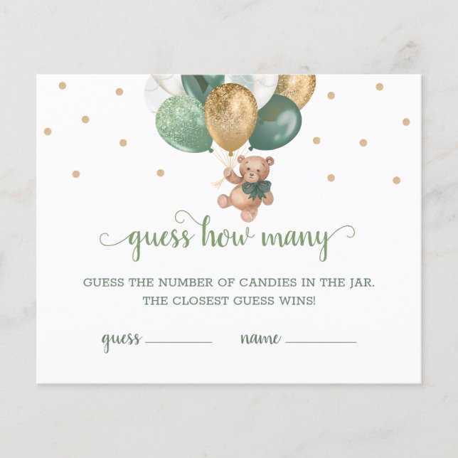 Teddy Bear rät wie viele Candies Game Baby Dusche (Vorderseite)