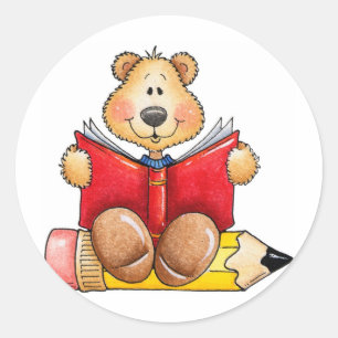 Teddy Bear Reading Runder Aufkleber