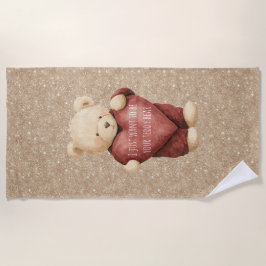 Teddy Bear Red Heart Gold Glitter Strandtuch