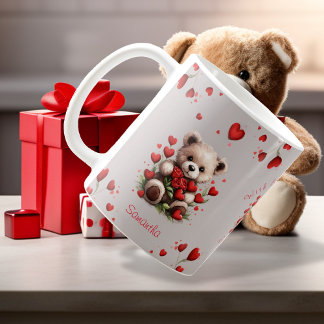 Teddy Bear Red Hearts Rose Valentines Kaffeetasse