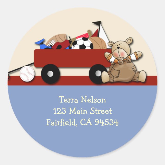 Teddy Bear Red Wagon Address Label Aufkleber (Vorderseite)
