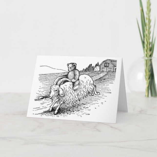 Teddy Bear Reiten einer Ziege Karte (Vorderseite)