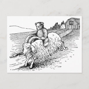 Teddy Bear Reiten einer Ziege Postkarte