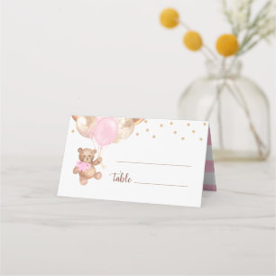 Teddy Bear Rose Gold Balloons Babydusche Platzkarte