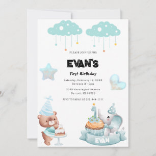 Teddy Bear Sage Bue Beary erster Geburtstag Einladung