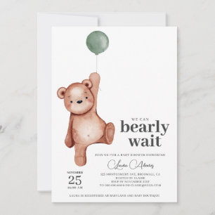 Teddy Bear Sage Green Baby Dusche Einladung