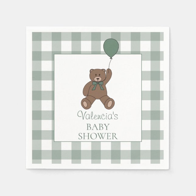 Teddy Bear Sage Green Baby Shower Serviette (Vorderseite)