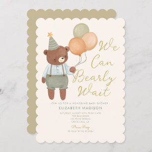 Teddy Bear Sage Green Bearly Wait Baby Dusche Einladung