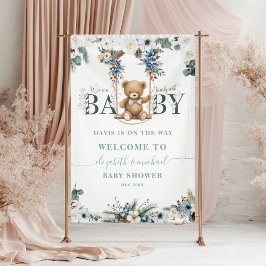Teddy Bear Sage Green Begrüßungs Baby Dusche Banner