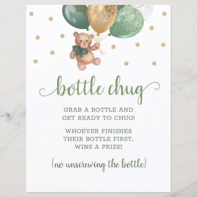 Teddy Bear Sage Green Bottle Chug Game (Vorderseite)