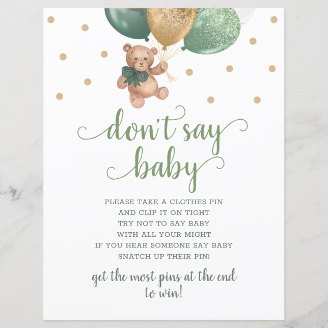 Teddy Bear Sage Green Say Baby Game nicht (Vorderseite)