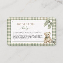 Teddy Bear SageGreen Gingham Books for Baby Shower