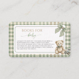 Teddy Bear SageGreen Gingham Books for Baby Shower Begleitkarte