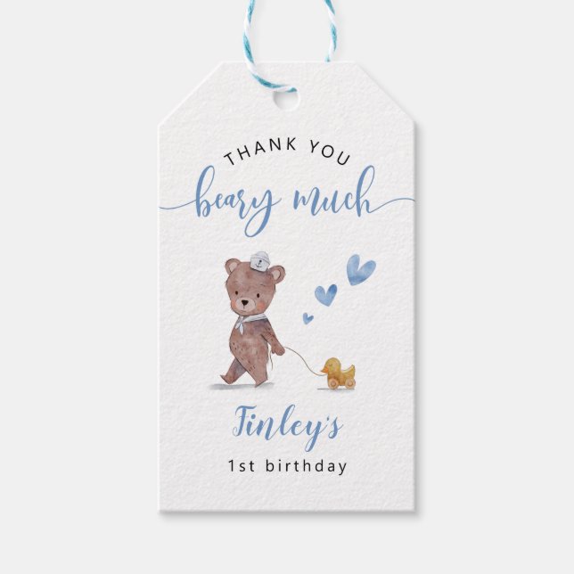 Teddy Bear Sailor Boy Birthday Party Geschenkanhänger (Vorderseite)