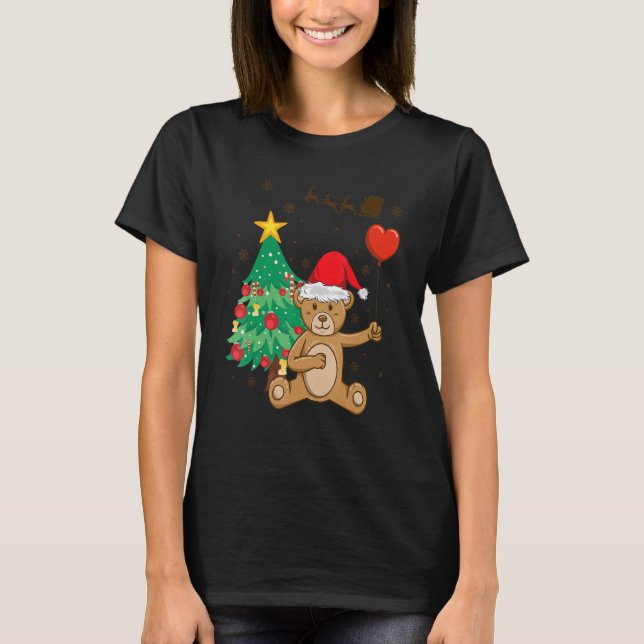 Teddy Bear Santa Hat Christmas Tree Pajama Cute X  T-Shirt (Vorderseite)