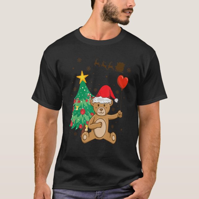 Teddy Bear Santa Hat Christmas Tree Pajama Cute X  T-Shirt (Vorderseite)