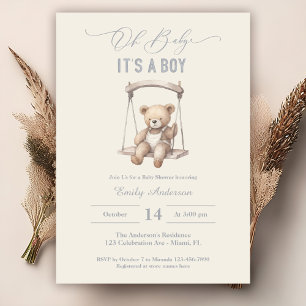 Teddy Bear Script Boho Baby Shower Boy Einladung