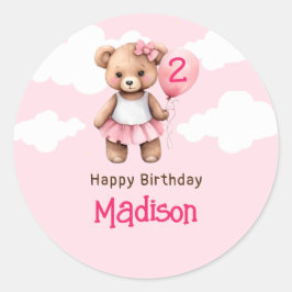 Teddy Bear Second Birthday Round Stickers