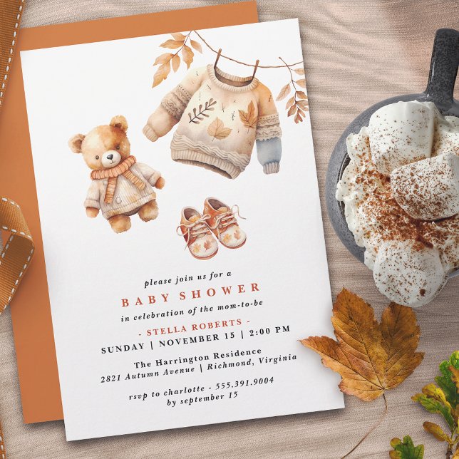 Teddy Bear | Simple Cute Neutral Fall Baby Shower Einladung (Von Creator hochgeladen)