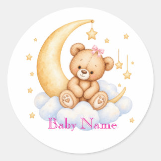 Teddy Bear Sitting Baby Shower Round Stickers