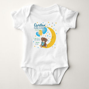 Teddy Bear sitzt auf dem Mond Baby Birth Stats Baby Strampler