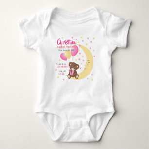 Teddy Bear sitzt auf dem Mond Baby Birth Stats Baby Strampler