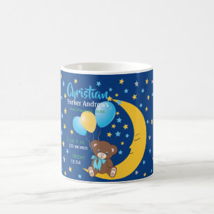 Teddy Bear sitzt auf dem Mond Baby Birth Stats Kaffeetasse