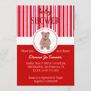 Teddy Bear Sketch Babydusche Einladung - Rot