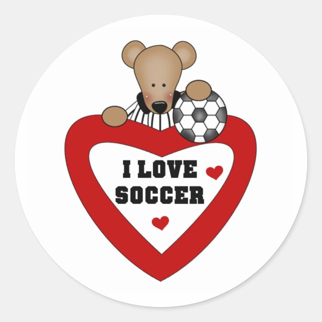Teddy Bear Soccer Heart Runder Aufkleber (Vorderseite)