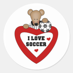 Teddy Bear Soccer Heart Runder Aufkleber