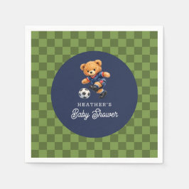 Teddy Bear Soccer Sport Checkboard Baby Shower Serviette