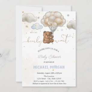 Teddy Bear Stars Balloons Clouds Babydusche Einladung