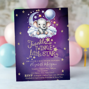 Teddy Bear Stars Moon Clouds Violet Babydusche Einladung