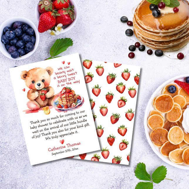 Teddy Bear Strawberry Pancake Brunch Babydusche Dankeskarte (Von Creator hochgeladen)