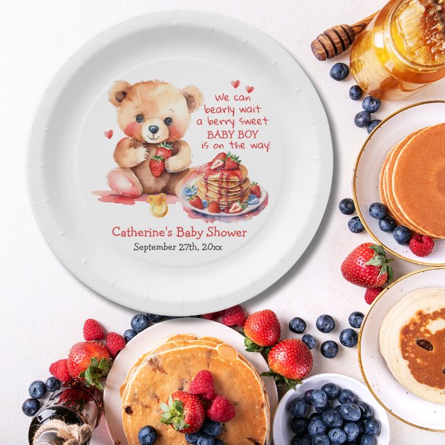 Teddy Bear Strawberry Pancake Brunch Babydusche Pappteller (Von Creator hochgeladen)