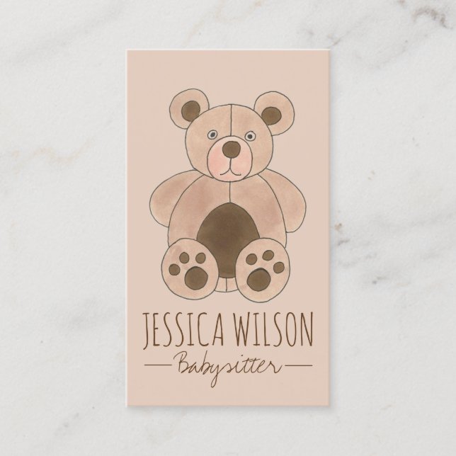 Teddy Bear Stuffed Animal Babysitter Nanny Daycare Visitenkarte (Vorderseite)