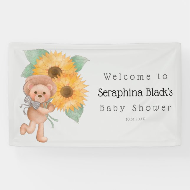 Teddy Bear Sunflower Baby Dusche Willkommen Banner (Horizontal)