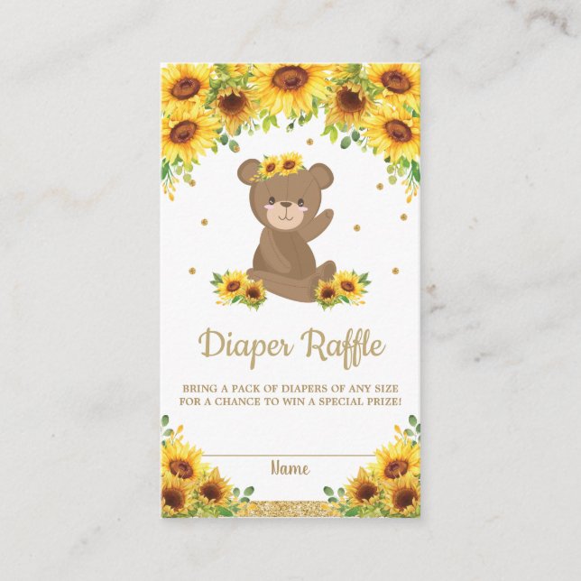 Teddy Bear Sunflower Baby Dusche Windelwanne Winde Begleitkarte (Vorderseite)