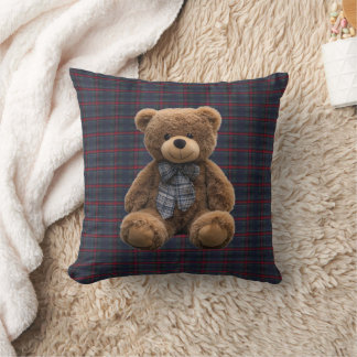 Teddy Bear Tartan Monogram Birth Stats Newborn Boy Kissen